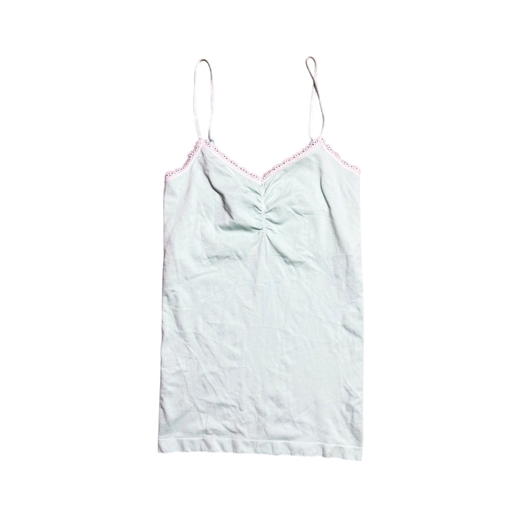 Victoria's Secret Mint Green Lace Trim Ruched Seamless Camisole Tank Top